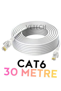 Vetech CAT6 30mt Lan Ethernet Kablosu Fabrikasyon Internet Ağ Kablo
