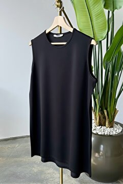 İmajButik Siyah Sıfır Kol Pamuklu Penye İçlik Tunik