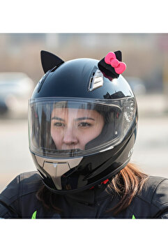 3dfabrick Kask süsü -Motor & Motosiklet Pembe Fiyonklu Siyah Kedi Kulak Kask Dış Aksesuarı