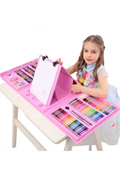 tajmodi 208 Parça Pembe/Mavi Çocuk Sanat ve Resim Seti – Katlanabilir Çantalı Boya Seti | Hediyelik
