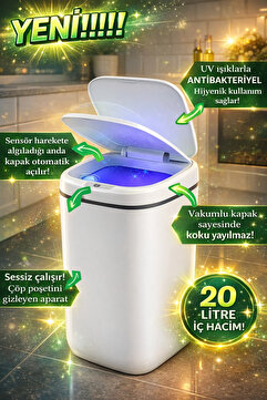 Eco Lounge 20L Akıllı Sensörlü Çöp Kovası UV Işık Koku Geçirmez Mutfak Banyo Wc Ofis