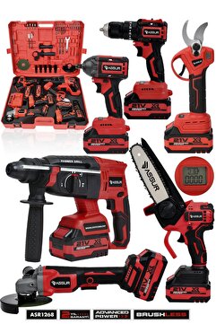 ASSUR 21V 6'lı Set Kırıcı/Delici Hilti, Taşlama, Somun Sıkma, Matkap, Budama Makası ve Testeresi