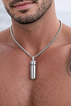 HER ŞEY NOTA www.herseynota.com Saklama Kapsül Kolyesi 45mm x 14mm– Açılabilir İlaç, Dua, Kül ve Not Taşıma Kolyesi Erkek