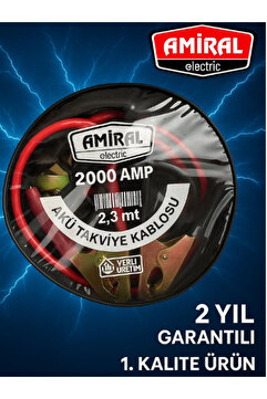 amiral Çantalı Akü Takviye Kablosu 2000 Amper 2.3 metre (Kalın ve Sağlam Kablosuyla Fırsat Ürünü) TÜKENİYOR