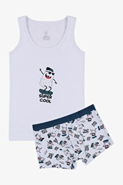 koza iç giyim Erkek Çocuk Super Cool Desenli Atlet Boxer Takım