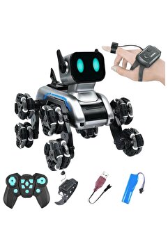 AyrStore Oyuncak 2.4 GhZ Uzaktan ve Bilekten Kumandalı Şarjlı 8 Teker Akrobat Robot Köoek Müzikli ve Le
