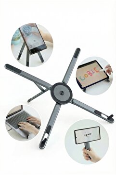 Fibaks 4'ü 1 Arada Manyetik Alüminyum Laptop Tablet Telefon Standı Tripod Katlanabilir Cep Boy Taşınabilir