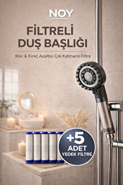 NOY Filtreli Duş Başlığı 5 Yedek Filtre | Su Arıtmalı, Klor Ve Kireç Önleyici, Yüksek Basınçlı