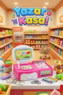 craftivio Sesli Işıklı Oyuncak Yazar Kasa Küçük Boy - Aksesuarlı Market Kasası ve Evcilik Seti (Pembe)