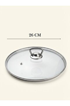 YUNUSOĞLU HOME Isıya Dayanıklı Cam Tencere Tava Kapağı - Metal Kulplu Buhar Delikli Yedek Kapak 26 CM