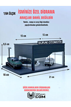 Butik 1/64 Ölçekli Siyah Renk Showroom Tasarımlı Diorama Araç Sergileme Garajı 3D Baskı