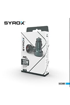 Syrox SC30B Araç Çakmaklık Şarj Aleti PD30W, 3.1Amper LCD Ekran