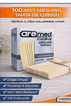 AREMED 4 Kutu Abeslang – 400 Adet Ahşap Ağda Spatulası / Tahta Dil Basacağı
