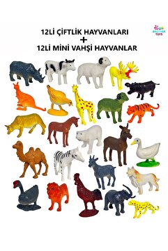 Brother Toys 24 Parça Gerçekçi Çiftlik Hayvanları Ve Vahşi Hayvanlar Serisi Birlikte Mini Boy