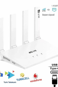 jetucuzal 4G Sim Kartlı 4 Anten 1 PORT RJ45 Taşınabilir Router Wifi 6 Modem