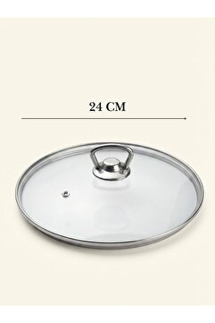 YUNUSOĞLU HOME Isıya Dayanıklı Cam Tencere Tava Kapağı - Metal Kulplu Buhar Delikli Yedek Kapak 24 CM