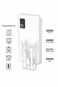 XINMENG 10.000 Mah Plus Dijital Göstergeli Dahili Çoklu Kablolu Powerbank,siyah,taşınabilir Şarj Cihazı LCD