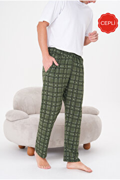 Pijamasoft Erkek Pamuklu Cepli Ekose Baskılı Beli Lastikli Şık Ve Rahat Pijama Altı Yeşil 03