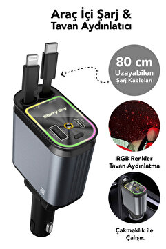 mimtec 66W Akıllı Araç Şarjı LED Aydınlatmalı 4in1 Çift Kablolu 3.4A Araç İçi Çakmaklık Şarj Aleti