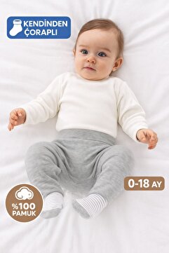 Kindo Baby Bebek Patikli Pantolon , Kendinden Çoraplı Pantolon , Annelerin Favorisi %100 Pamuk Pijama
