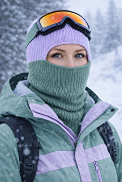 Külah Color Block Renkli Balaclava Kar Maskesi Triko Bere Boyunluk 1 Adet