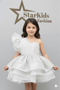 Star Kids Kız Çoçuk Beyaz Abiye Elbise,Kız Çoçuk Parti Elbise