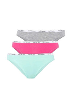 U.S. Polo Assn. Pamuklu & Likralı, 3'lü Kadın Slip Külot Fuşya & Gri & Mavi