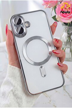 Fibaks iPhone 16 Kılıf Kamera Lens Korumalı Magsafe Şarj Kilifi Şeffaf Renkli Yumuşak Kapak Gümüş