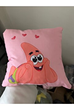 facnspt Patrick Yıldız Desenli Dekoratif Yastık – Pembe Peluş Kare Yastık