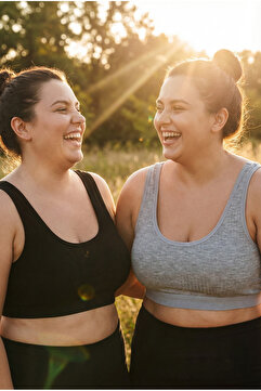 underwear bodyway Büyük Beden 2'li Kalın Askılı Fitilli Büstiyer Seti - Yanları Kapatan Pamuklu Crop Yarım Atlet