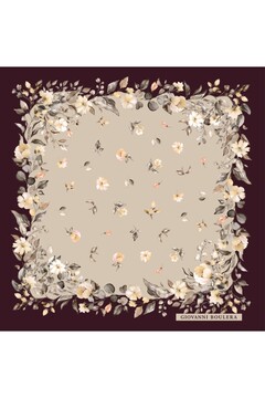 Giovanni Boulera Koyu Kiremit Ve Lila Renkli Çiçek Desenli Mulberry Twill İpek Eşarp