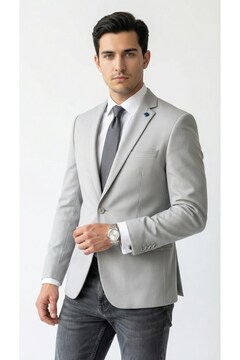 Plus Scorpion Erkek Blazer Ceket Twill Dokuma Likralı Notch Yaka 1 Düğmeli Çift Yırtmaçlı Slim Fit