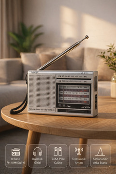 L'eDoren Gri NS-8153 Taşınabilir Pilli Cep Radyosu Deprem Çantası Radyosu Am Fm SW-1-6 8 Bandlı Mini Radyo