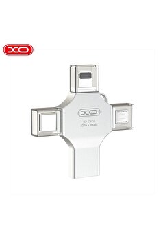 Xo DK04 32GB 4 in 1 Flash Bellek USB-A Micro Lightning Type-C iPhone Android Uyumlu Metal Flash Drive