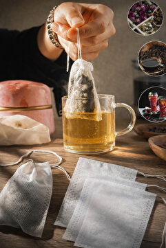 BEYZANA 100 Adet İpli Çaydanlık İçi Çay Demleme Poşeti Filtre Kahve Bitki Çayı Süzgeci