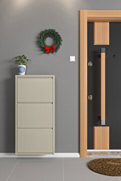 Formood Üçlü Metal Ayakkabılık Bej - Ral 7032