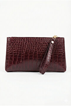 PurpleART Kadın Bordo Kroko Pörtföy El Çantası Croco
