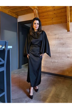 ROUPAS COLLECTİON Yarasa Kol Saten Elbise