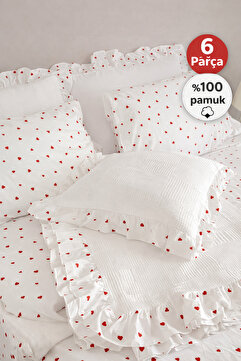 GÖRMEZ TEKSTİL %100 Pamuk Fırfırlı 6 Parça- Çift Kişilik Pike Takımı Lastikli Çarşaflı