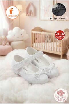 AlbiShoes Kız Çocuk Cırtlı Fiyonklu Okul Günlük 23 Nisan Gösteri Çocuk Babet Balerin Çocuk Babet