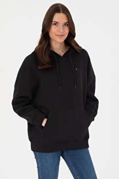 U.S. Polo Assn. Kadın Siyah Şardonlu Kapüşonlu Sweatshırt 50313567-VR046