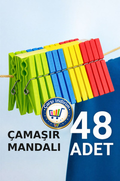 nistabolje 48 Adet Mandal Renkli Klasik Çamaşır Mandalı Plastik Çok Amaçlı Kullanım