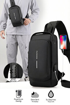 indirimsevinci Powerbank Özellikli Şifreli Kilit Sistemli Su Geçirmez Çapraz Omuz & Göğüs Çantası