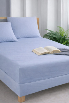 Asilex Home Collection Mavi Lastikli Çarşaf Takımı Yastıklı Akfil Kumaş Terletmeyen OEKO-TEX Sertifikalı Kaymaz Çarşaf