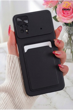 Fibaks Redmi Note 11 Pro/12 Pro 4G Kılıf Kamera Korumalı Arkası Kartlıklı Cüzdanlı Kırmızı Tuşlu Siyah