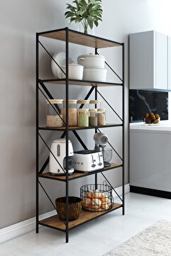 Mgr Office STONE 5 Raflı Metal Mutfak Düzenleyici Raf Metal 5 Raflı Kitaplık Mutfak Rafı Baharatlık Kahverengi