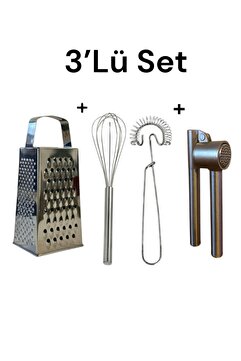 IKEA 2'li Çırpıcı+Çelik Rende+Çelik Sarımsak Ezici 3Lü Set Pratik Mutfak Gereçleri
