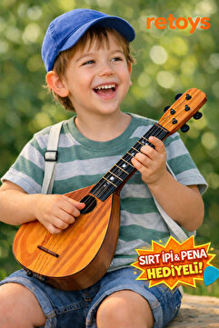 Retoys Oyuncak Eğitici Öğretici Saz Bağlama Ukulele 4 Akort Telli Sırt İpi Ve Penalı Gitar 56CM