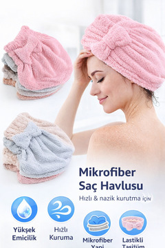 Single ( 1 ADET ) Mikrofiber Saç Havlusu, Saç Bonesi, Banyo Deniz ve Havuz Sonrası