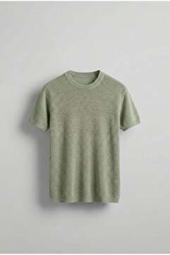 ablukaonline Erkek Regular Fit Bisiklet Yaka Esnek Triko T-Shirt Açık Yeşil